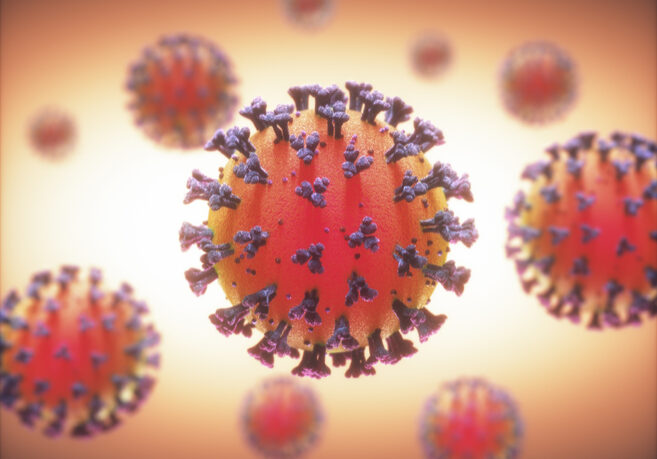 COVID-19, Coronavirus, group of viruses that cause diseases in mammals and birds. In humans, the virus causes respiratory infections. 3D illustration.